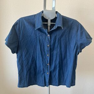 FACONNABLE By Albert Goldberg 100% Cotton Denim Ladies Short Sleeve Shirt SZ XL